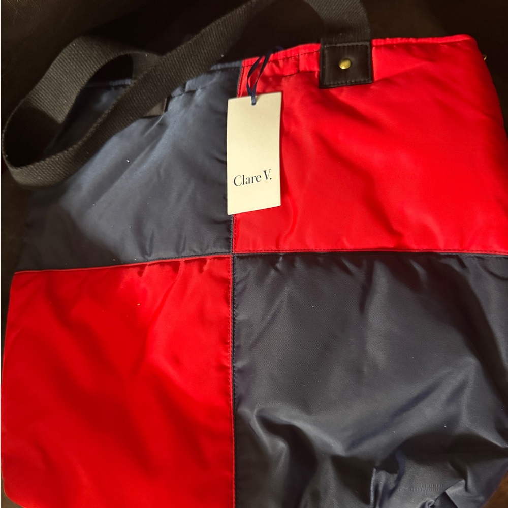 Clare V Red and Navy Tote Bag